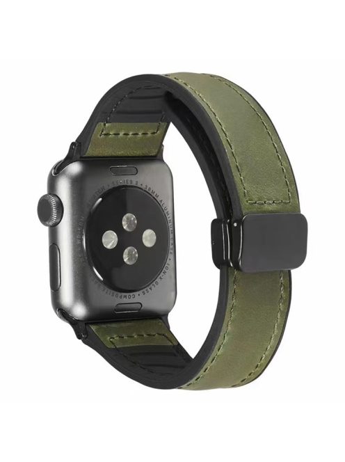 For Apple Watch Series 10 46mm / Ultra 2 Ultra 49mm /  Series 9 8 7 45mm / 6 5 4 SE (2023) SE (2022) SE 44mm / 3 2 1 42mm Strap PU Cover+Silicone Watchband with Magnetic Folding Buckle - Army Green