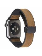 For Apple Watch Series 10 46mm / Ultra 2 Ultra 49mm /  Series 9 8 7 45mm / 6 5 4 SE (2023) SE (2022) SE 44mm / 3 2 1 42mm Strap PU Cover+Silicone Watchband with Magnetic Folding Buckle - Dark Brown