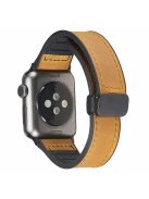 For Apple Watch Series 10 46mm / Ultra 2 Ultra 49mm /  Series 9 8 7 45mm / 6 5 4 SE (2023) SE (2022) SE 44mm / 3 2 1 42mm Strap PU Cover+Silicone Watchband with Magnetic Folding Buckle - Light Brown