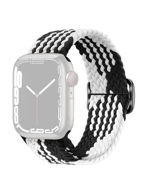 For Apple Watch Series 10 46mm / Ultra 2 Ultra 49mm /  Series 9 8 7 45mm / 6 5 4 SE (2023) SE (2022) SE 44mm / 3 2 1 42mm Stretchable Braided Watch Band Elastics Wristband - Z-Shape Black / White