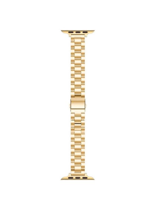 For Apple Watch Series 10 46mm / Ultra 2 Ultra 49mm /  Series 9 8 7 45mm / 6 5 4 SE (2023) SE (2022) SE 44mm / 3 2 1 42mm Three Beads Metal Watch Band  Slim Bracelet Strap - Gold