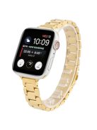 For Apple Watch Series 10 46mm / Ultra 2 Ultra 49mm /  Series 9 8 7 45mm / 6 5 4 SE (2023) SE (2022) SE 44mm / 3 2 1 42mm Three Beads Metal Watch Band  Slim Bracelet Strap - Gold