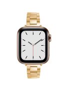 For Apple Watch Series 10 46mm / Ultra 2 Ultra 49mm /  Series 9 8 7 45mm / 6 5 4 SE (2023) SE (2022) SE 44mm / 3 2 1 42mm Three Beads Metal Watch Band  Slim Bracelet Strap - Gold