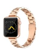 For Apple Watch Series 10 46mm / Ultra 2 Ultra 49mm /  Series 9 8 7 45mm / 6 5 4 SE (2023) SE (2022) SE 44mm / 3 2 1 42mm Three Beads Metal Watch Band  Slim Bracelet Strap - Rose Gold