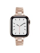 For Apple Watch Series 10 46mm / Ultra 2 Ultra 49mm /  Series 9 8 7 45mm / 6 5 4 SE (2023) SE (2022) SE 44mm / 3 2 1 42mm Three Beads Metal Watch Band  Slim Bracelet Strap - Rose Gold