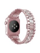 For Apple Watch Series 10 46mm / Ultra 2 Ultra 49mm /  Series 9 8 7 45mm / 6 5 4 SE (2023) SE (2022) SE 44mm / 3 2 1 42mm Three Beads Metal Watch Band Bling Rhinestone Decor Bracelet - Pink