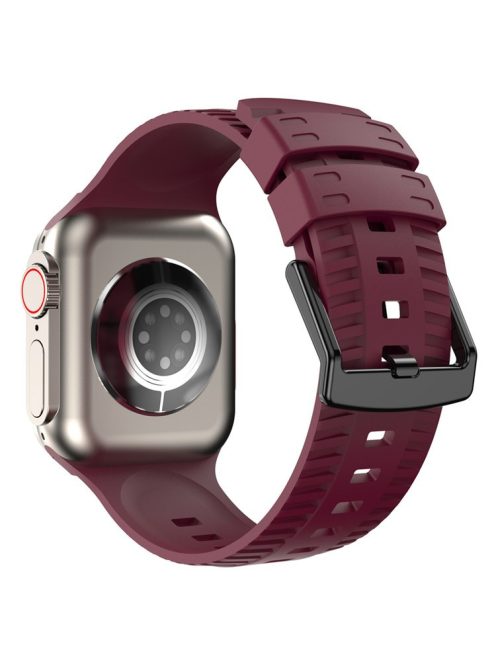 For Apple Watch Series 10 46mm / Ultra 2 Ultra 49mm /  Series 9 8 7 45mm / 6 5 4 SE (2023) SE (2022) SE 44mm / 3 2 1 42mm Tire Textured Watchband Silicone Watch Strap - Wine Red