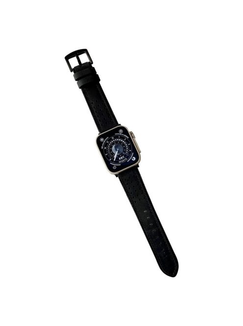 For Apple Watch Series 10 46mm / Ultra 2 Ultra 49mm /  Series 9 8 7 45mm / 6 5 4 SE (2023) SE (2022) SE 44mm / 3 2 1 42mm Top Layer Cowhide Watch Strap - Black