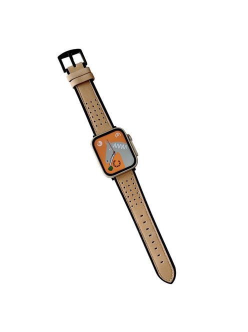 For Apple Watch Series 10 46mm / Ultra 2 Ultra 49mm /  Series 9 8 7 45mm / 6 5 4 SE (2023) SE (2022) SE 44mm / 3 2 1 42mm Top Layer Cowhide Watch Strap - Light Yellow