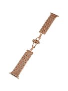 For Apple Watch Series 10 46mm / Ultra 2 Ultra 49mm /  Series 9 8 7 45mm / 6 5 4 SE (2023) SE (2022) SE 44mm / 3 2 1 42mm Watch Band 5-Beads Stainless Steel Replacement Strap - Rose Gold