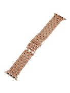 For Apple Watch Series 10 46mm / Ultra 2 Ultra 49mm /  Series 9 8 7 45mm / 6 5 4 SE (2023) SE (2022) SE 44mm / 3 2 1 42mm Watch Band 5-Beads Stainless Steel Replacement Strap - Rose Gold