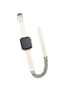 For Apple Watch Series 10 46mm / Ultra 2 Ultra 49mm /  Series 9 8 7 45mm / 6 5 4 SE (2023) SE (2022) SE 44mm / 3 2 1 42mm Watch Band Chain Leather Strap - Beige