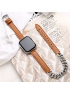 For Apple Watch Series 10 46mm / Ultra 2 Ultra 49mm /  Series 9 8 7 45mm / 6 5 4 SE (2023) SE (2022) SE 44mm / 3 2 1 42mm Watch Band Chain Leather Strap - Beige