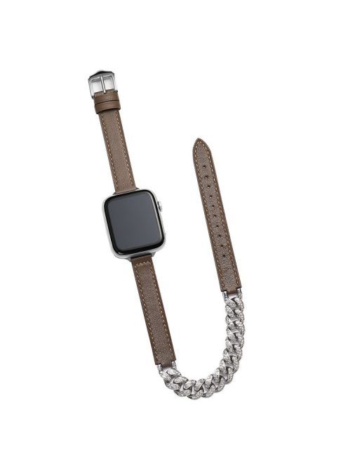 For Apple Watch Series 10 46mm / Ultra 2 Ultra 49mm /  Series 9 8 7 45mm / 6 5 4 SE (2023) SE (2022) SE 44mm / 3 2 1 42mm Watch Band Chain Leather Strap - Sandalwood