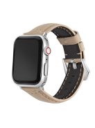 For Apple Watch Series 10 46mm / Ultra 2 Ultra 49mm /  Series 9 8 7 45mm / 6 5 4 SE (2023) SE (2022) SE 44mm / 3 2 1 42mm Watch Band Genuine Leather Silver Buckle Replacement Strap - Matte Beige