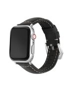 For Apple Watch Series 10 46mm / Ultra 2 Ultra 49mm /  Series 9 8 7 45mm / 6 5 4 SE (2023) SE (2022) SE 44mm / 3 2 1 42mm Watch Band Genuine Leather Silver Buckle Replacement Strap - Matte Black