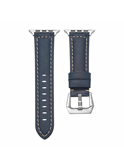 For Apple Watch Series 10 46mm / Ultra 2 Ultra 49mm /  Series 9 8 7 45mm / 6 5 4 SE (2023) SE (2022) SE 44mm / 3 2 1 42mm Watch Band Genuine Leather Silver Buckle Replacement Strap - Matte Blue