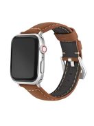 For Apple Watch Series 10 46mm / Ultra 2 Ultra 49mm /  Series 9 8 7 45mm / 6 5 4 SE (2023) SE (2022) SE 44mm / 3 2 1 42mm Watch Band Genuine Leather Silver Buckle Replacement Strap - Matte Brown