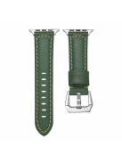 For Apple Watch Series 10 46mm / Ultra 2 Ultra 49mm /  Series 9 8 7 45mm / 6 5 4 SE (2023) SE (2022) SE 44mm / 3 2 1 42mm Watch Band Genuine Leather Silver Buckle Replacement Strap - Matte Green