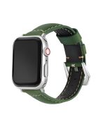 For Apple Watch Series 10 46mm / Ultra 2 Ultra 49mm /  Series 9 8 7 45mm / 6 5 4 SE (2023) SE (2022) SE 44mm / 3 2 1 42mm Watch Band Genuine Leather Silver Buckle Replacement Strap - Matte Green