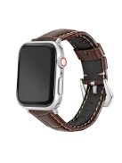 For Apple Watch Series 10 46mm / Ultra 2 Ultra 49mm /  Series 9 8 7 45mm / 6 5 4 SE (2023) SE (2022) SE 44mm / 3 2 1 42mm Watch Band Genuine Leather Silver Buckle Strap - Crocodile Texture / Brown