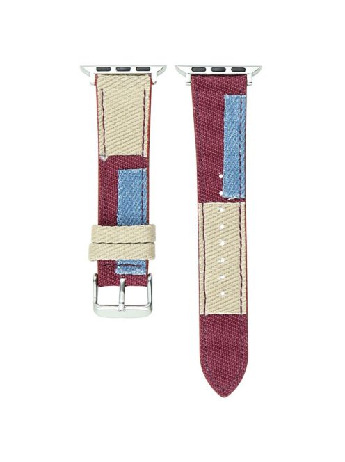 For Apple Watch Series 10 46mm / Ultra 2 Ultra 49mm /  Series 9 8 7 45mm / 6 5 4 SE (2023) SE (2022) SE 44mm / 3 2 1 42mm Watch Band Jeans Style Canvas Watch Strap - Wind Red / Blue