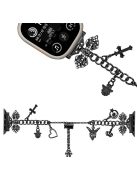 For Apple Watch Series 10 46mm / Ultra 2 Ultra 49mm /  Series 9 8 7 45mm / 6 5 4 SE (2023) SE (2022) SE 44mm / 3 2 1 42mm Watch Band Multiple Pendant Design Bracelet Strap - Black