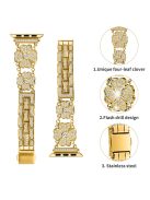 For Apple Watch Series 10 46mm / Ultra 2 Ultra 49mm /  Series 9 8 7 45mm / 6 5 4 SE (2023) SE (2022) SE 44mm / 3 2 1 42mm Watch Band Rhinestone Clover Watch Metal Strap - Gold