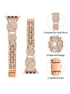 For Apple Watch Series 10 46mm / Ultra 2 Ultra 49mm /  Series 9 8 7 45mm / 6 5 4 SE (2023) SE (2022) SE 44mm / 3 2 1 42mm Watch Band Rhinestone Clover Watch Metal Strap - Rose Gold