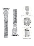 For Apple Watch Series 10 46mm / Ultra 2 Ultra 49mm /  Series 9 8 7 45mm / 6 5 4 SE (2023) SE (2022) SE 44mm / 3 2 1 42mm Watch Band Rhinestone Clover Watch Metal Strap - Silver