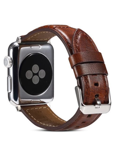 For Apple Watch Series 10 46mm / Ultra 2 Ultra 49mm /  Series 9 8 7 45mm / 6 5 4 SE (2023) SE (2022) SE 44mm / 3 2 1 42mm Watch Band Waxy Cowhide Leather Strap - Brown