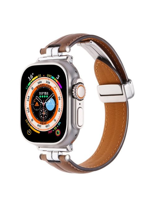 For Apple Watch Series 10 46mm / Ultra 2 Ultra 49mm /  Series 9 8 7 45mm / 6 5 4 SE (2023) SE (2022) SE 44mm / 3 2 1 42mm Watch Strap - Brown+Silver Buckle