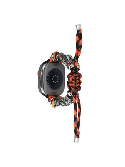 For Apple Watch Series 10 46mm / Ultra 2 Ultra 49mm /  Series 9 8 7 45mm / 6 5 4 SE (2023) SE (2022) SE 44mm / 3 2 1 42mm Watch Strap Bead Braided Rope - Black Orange Camo