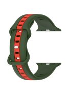 For Apple Watch Series 10 46mm / Ultra 2 Ultra 49mm /  Series 9 8 7 45mm / 6 5 4 SE (2023) SE (2022) SE 44mm / 3 2 1 42mm Watch Strap Dual Color Silicone Watch Band - Army Green / Red