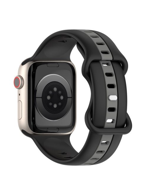 For Apple Watch Series 10 46mm / Ultra 2 Ultra 49mm /  Series 9 8 7 45mm / 6 5 4 SE (2023) SE (2022) SE 44mm / 3 2 1 42mm Watch Strap Dual Color Silicone Watch Band - Black / Grey