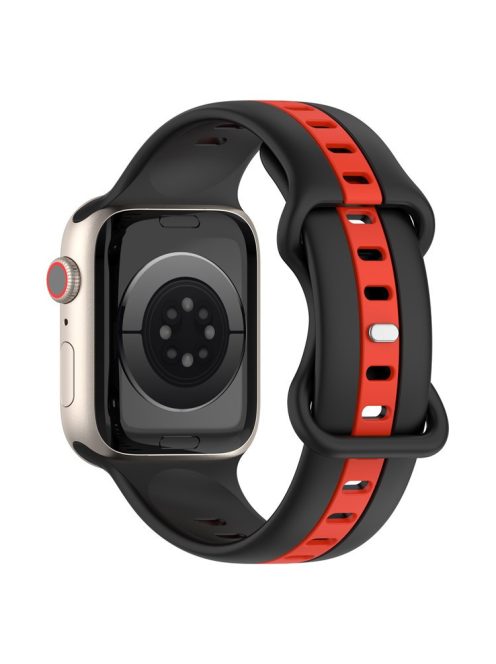 For Apple Watch Series 10 46mm / Ultra 2 Ultra 49mm /  Series 9 8 7 45mm / 6 5 4 SE (2023) SE (2022) SE 44mm / 3 2 1 42mm Watch Strap Dual Color Silicone Watch Band - Black / Red