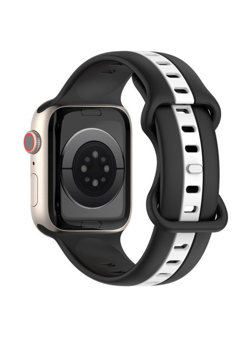 For Apple Watch Series 10 46mm / Ultra 2 Ultra 49mm /  Series 9 8 7 45mm / 6 5 4 SE (2023) SE (2022) SE 44mm / 3 2 1 42mm Watch Strap Dual Color Silicone Watch Band - Black / White