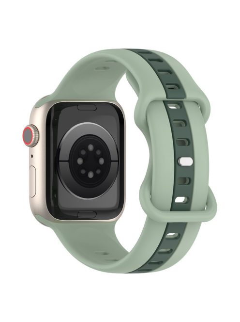 For Apple Watch Series 10 46mm / Ultra 2 Ultra 49mm /  Series 9 8 7 45mm / 6 5 4 SE (2023) SE (2022) SE 44mm / 3 2 1 42mm Watch Strap Dual Color Silicone Watch Band - Light Green / Blackish Green