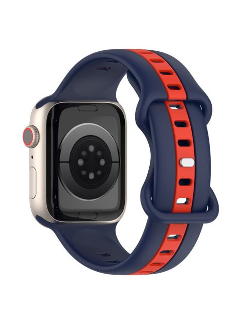 For Apple Watch Series 10 46mm / Ultra 2 Ultra 49mm /  Series 9 8 7 45mm / 6 5 4 SE (2023) SE (2022) SE 44mm / 3 2 1 42mm Watch Strap Dual Color Silicone Watch Band - Midnight Blue / Red