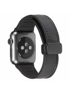 For Apple Watch Series 10 46mm / Ultra 2 Ultra 49mm /  Series 9 8 7 45mm / 6 5 4 SE (2023) SE (2022) SE 44mm / 3 2 1 42mm Watch Strap PU Cover+Silicone Watchband with Magnetic Folding Buckle - Black