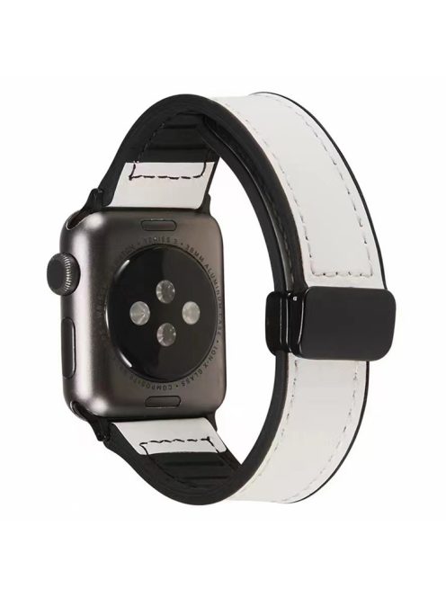 For Apple Watch Series 10 46mm / Ultra 2 Ultra 49mm /  Series 9 8 7 45mm / 6 5 4 SE (2023) SE (2022) SE 44mm / 3 2 1 42mm Watch Strap PU Cover+Silicone Watchband with Magnetic Folding Buckle - White