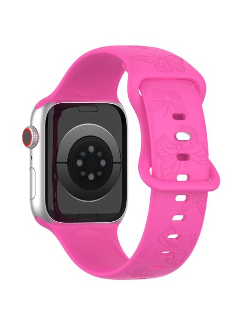 For Apple Watch Series 10 46mm / Ultra 2 Ultra 49mm /  Series 9 8 7 45mm / 6 5 4 SE (2023) SE (2022) SE 44mm / 3 2 1 42mm Watch Strap Silicone Band - Hot Pink