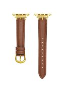 For Apple Watch Series 10 46mm / Ultra 2 Ultra 49mm /  Series 9 8 7 45mm / 6 5 4 SE (2023) SE (2022) SE 44mm / 3 2 1 42mm Watch Straps - Dark Brown / Gold Buckle