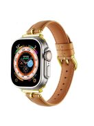 For Apple Watch Series 10 46mm / Ultra 2 Ultra 49mm /  Series 9 8 7 45mm / 6 5 4 SE (2023) SE (2022) SE 44mm / 3 2 1 42mm Watch Straps - Khaki / Gold Buckle