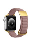 For Apple Watch Series 10 46mm / Ultra 2 Ultra 49mm /  Series 9 8 7 45mm / 6 5 4 SE (2023) SE (2022) SE 44mm / 3 2 1 42mm Watchband Genuine Cow Leather Magnetic Strap - Rose Pink