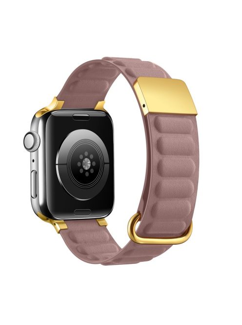 For Apple Watch Series 10 46mm / Ultra 2 Ultra 49mm /  Series 9 8 7 45mm / 6 5 4 SE (2023) SE (2022) SE 44mm / 3 2 1 42mm Watchband Genuine Cow Leather Magnetic Strap - Rose Pink