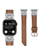 For Apple Watch Series 10 46mm / Ultra 2 Ultra 49mm /  Series 9 8 7 45mm / 6 5 4 SE (2023) SE (2022) SE 44mm / 3 2 1 42mm Watchband with Silver Buckle - Brown