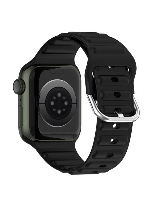 For Apple Watch Series 10 46mm / Ultra 2 Ultra 49mm /  Series 9 8 7 45mm / 6 5 4 SE (2023) SE (2022) SE 44mm / 3 2 1 42mm Wave Design Silicone Watch Band Square Buckle Wrist Strap - Black