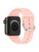 For Apple Watch Series 10 46mm / Ultra 2 Ultra 49mm /  Series 9 8 7 45mm / 6 5 4 SE (2023) SE (2022) SE 44mm / 3 2 1 42mm Wave Design Silicone Watch Band Square Buckle Wrist Strap - Light Pink