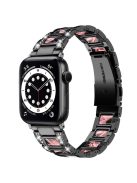 For Apple Watch Series 10 46mm / Ultra 2 Ultra 49mm / 9 8 7 45mm / SE (2023) SE (2022) SE 6 5 4 44mm / 3 2 1 42mm  Resin Stainless Steel Rhinestone Decor Smart Watch Band - Black / Black Pink Mix